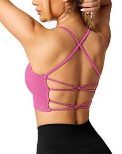 ZAAYO Damen Gym BH Gepolstert Crossback Fitness Sport Bra Abnehmbarer Brustpolster Yoga Tops Gestrickte Nahtlose Sportbekleidung Rosa Medium von ZAAYO