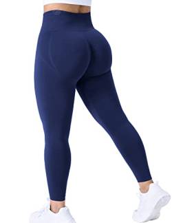 ZAAYO Damen Gym Leggings Sport Booty Scrunch Butt High Waist Seamless Yoga Hosen, Blau L von ZAAYO