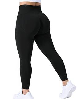 ZAAYO Damen Gym Leggings Sport Booty Scrunch Butt High Waist Seamless Yoga Hosen, Schwarz L von ZAAYO
