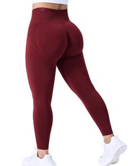 ZAAYO Damen Gym Leggings Sport Booty Scrunch Butt High Waist Seamless Yoga Hosen, Weinrot L von ZAAYO