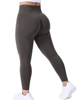 ZAAYO Damen Gym Leggings Sport Booty Scrunch Butt High Waist Seamless Yoga Hosen Tiefe Taupe M von ZAAYO