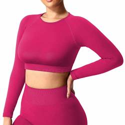 ZAAYO Damen Langarmshirt Sport Laufshirt Sportoberteil Longsleeve Running Crop Top Training Baselayer, Rosa M von ZAAYO