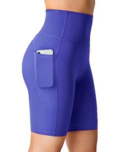 ZAAYO Damen Radlerhose Kurze Leggings Blickdicht mit Taschen Laufhosen Sports Shorts Gym Sporthose Blau S von ZAAYO