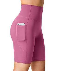 ZAAYO Damen Radlerhose Kurze Leggings Blickdicht mit Taschen Laufhosen Sports Shorts Gym Sporthose Rosa S von ZAAYO