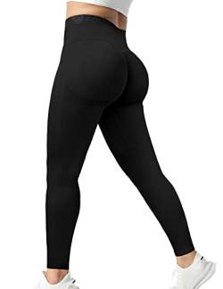 ZAAYO Damen Scrunch Butt Leggings Sport Fitnesshose Seamless Leggings Hohe Taille Slim Fit Sporthose Yoga Gym Schwarz L von ZAAYO