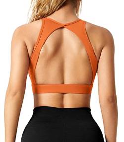 ZAAYO Damen Sport BH Nahtloser mit Polstern Leichtes Backless Joggen Yoga Jumping Fitness Bra Orange Large von ZAAYO