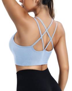 ZAAYO Damen Sport BH mit Gepolstert Nahtlose Bra Cross Back Design Push up BH Sport Bra Top Fitness Lauf Joggen Yoga Himmelblau M von ZAAYO