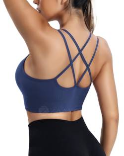 ZAAYO Damen Sport BH mit Gepolstert Nahtlose Bra Cross Back Design Push up BH Sport Bra Top Fitness Lauf Joggen Yoga Marineblau M von ZAAYO