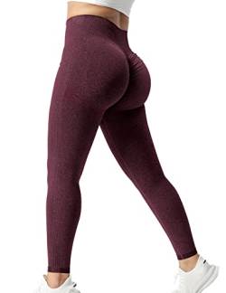 ZAAYO Damen Sport Gym Leggings Scrunch Butt Lifting Push Up Seamless Yoga Pants Fitness Workout Leggings Berry S von ZAAYO