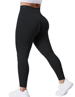 ZAAYO Damen Sport Leggings Mit Booty Scrunch Butt Push Up Hohe Taille Sporthose Gym Hosen Schwarz Small von ZAAYO