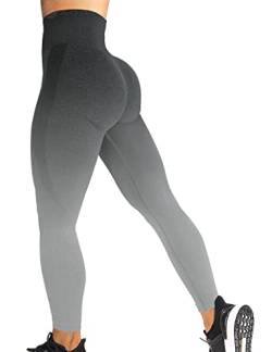 ZAAYO Damen Sport Leggings Nahtlose Gym Workout Smile Contour Yogahose Hohe Taille Bauchkontrolle Laufhose Farbverlauf Dunkelgrau L von ZAAYO