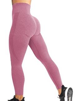 ZAAYO Damen Sport Leggings Nahtlose Gym Workout Smile Contour Yogahose Hohe Taille Bauchkontrolle Laufhose Rosa XL von ZAAYO
