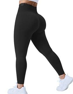 ZAAYO Damen Sport Leggings Nahtlose Gym Workout Smile Contour Yogahose Hohe Taille Bauchkontrolle Laufhose Schwarz L von ZAAYO