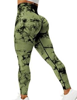 ZAAYO Damen Sport Leggings Tie Dye Scrunch Butt Booty Yogahosen Fitness Gym Workout Grün XS von ZAAYO