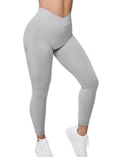 ZAAYO Damen Sport Leggings V-Taille Tie Dye Scrunch Butt Booty Slim Fit Seamless Fitness Gym Pants Workout Sporthose Yoga Hose Hellgrau X-Large von ZAAYO