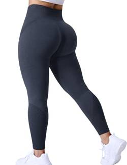 ZAAYO Damen Sport Ozone Leggings Gym Fitness Seamless Kniebeugensichere Yogahose Mit Hoher Taille Kohlenstoff Grau Medium von ZAAYO