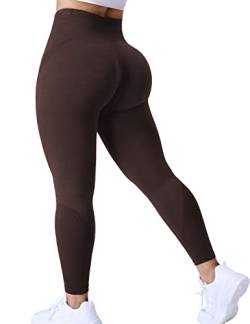 ZAAYO Damen Sport Ozone Leggings Gym Fitness Seamless Kniebeugensichere Yogahose Mit Hoher Taille Schokolade S von ZAAYO