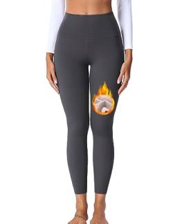 ZAAYO Damen Thermo Leggings Mit Fleece Warm Winter Gefüttert Sporthose Hohe Taille Sport Leggings Grey L von ZAAYO