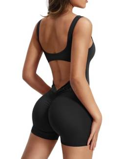 ZAAYO Damen Workout Jumpsuits Shorts Sexy Backless Gym Bodycon Scrunch Butt Yoga Bodycon One Piece Full Body Suit Stretch Elegant Jumpsuits Schwarz Small von ZAAYO