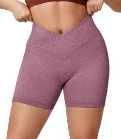 ZAAYO Gym Shorts Damen V Cross 5'' Sporthose Kurz Scrunch Butt High Waist Leggings für Sommer Yoga Fitness Lauf Burgund Small von ZAAYO