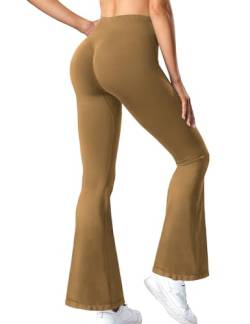 ZAAYO Schlaghose Leggings Damen Slim Fit Hohe Taille Schlaghose Leggings Yoga Hosen Bootleg Schlaghose Bootcut Sporthose Jazzpants Damen Buckskin Brown X-Large von ZAAYO