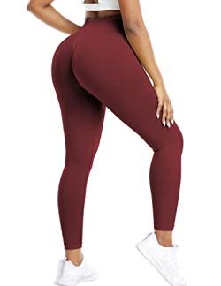 ZAAYO Scrunch Butt Sport Leggings Damen Gym Booty Fitness Blickdichte Lang Sporthose Tights Wein Medium von ZAAYO