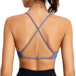 ZAAYO Sport-BH Damen Bustier Gepolstert Fitness Gym Push Up V-Ausschnitt Criss-Cross Back Yoga BH Crop Top Grau Blau Large von ZAAYO