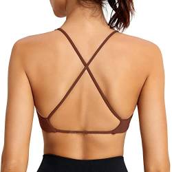 ZAAYO Sport-BH Damen Bustier Gepolstert Fitness Gym Push Up V-Ausschnitt Criss-Cross Back Yoga BH Crop Top Kirsche Small von ZAAYO