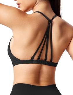 ZAAYO Sport BH Damen Ohne Bügel Starker Halt Rückenfrei Push Up BH Padded Bandeau Criss-Cross Straps Adjustable Bra Fuer Yoga Fitness Training Sport Top Schwarz L von ZAAYO