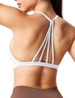 ZAAYO Sport BH Damen Ohne Bügel Starker Halt Rückenfrei Push Up BH Padded Bandeau Criss-Cross Straps Adjustable Bra Fuer Yoga Fitness Training Sport Top White XS von ZAAYO