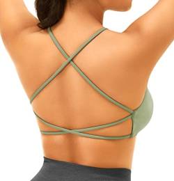 ZAAYO Sport BHS Damen Crop Top Push Up Gym Padded Bustier Bra Backless Basic Sommer-BH Green Large von ZAAYO