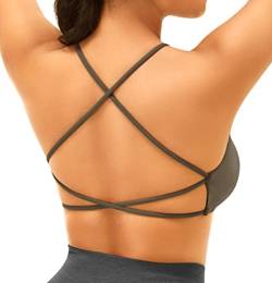 ZAAYO Sport BHS Damen Crop Top Push Up Gym Padded Bustier Bra Backless Basic Sommer-BH Kaffee Large von ZAAYO