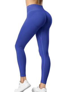 ZAAYO Sport Leggings Damen High Waist Scrunch Butt Gym Leggings Seamless Blickdicht Sporthose für Sport Yoga Fitness Workout Blau Medium von ZAAYO