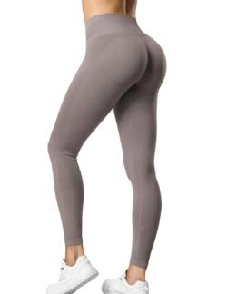 ZAAYO Sport Leggings Damen High Waist Scrunch Butt Gym Leggings Seamless Blickdicht Sporthose für Sport Yoga Fitness Workout Taupe Medium von ZAAYO