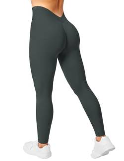 ZAAYO Sport Leggings Damen V Rücken Scrunch Butt Leggings High Waist Gym Sporthose Crossback für Sport Gym Fitness Grau Small von ZAAYO