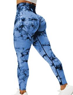 ZAAYO Sport Leggings für Damen Tie Dye Scrunch Butt Booty Slim Fit Seamless Fitness Gym Workout Dunkelblau M von ZAAYO