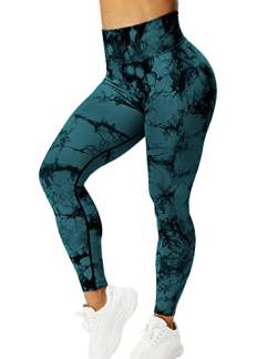 ZAAYO Sport Leggings für Damen Tie Dye Scrunch Butt Booty Slim Fit Seamless Yoga Pants Fitness Gym Workout Blue Green S von ZAAYO