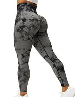 ZAAYO Sport Leggings für Damen Tie Dye Scrunch Butt Fit Seamless Yoga Pants Fitness Gym Workout Schwarzgrau M von ZAAYO