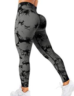 ZAAYO Sport Leggings für Damen Tie Dye Yoga Pants Fitness Gym Scrunch Butt Fit Schwarzgrau L von ZAAYO