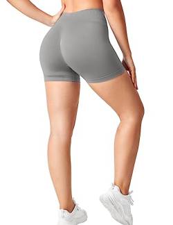 ZAAYO Sport Shorts Damen 4’’ Gym Shorts Scrunch Butt High Waist Sporthose Kurz Leggings für Sommer Yoga Fitness Lauf Grau Large von ZAAYO