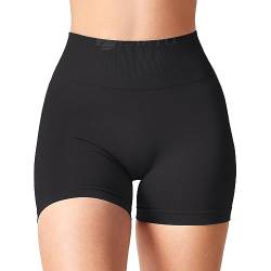 ZAAYO Sport Shorts Damen 4’’ Gym Shorts Scrunch Butt High Waist Sporthose Kurz Leggings für Sommer Yoga Fitness Lauf Schwarz X-Large von ZAAYO
