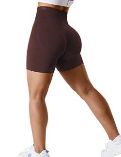 ZAAYO Sport Shorts für Damen Gym Kurze Scrunch Butt Hoch Taille Kontur Nahtlos Sporthose Braun X-Large von ZAAYO