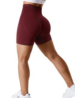 ZAAYO Sport Shorts für Damen Gym Kurze Scrunch Butt Hoch Taille Kontur Nahtlos Sporthose Rot Large von ZAAYO