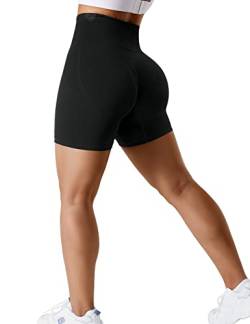 ZAAYO Sport Shorts für Damen Gym Kurze Scrunch Butt Hoch Taille Kontur Nahtlos Sporthose Schwarz Medium von ZAAYO