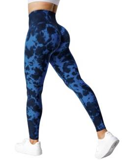 ZAAYO Sports Gym Leggings Booty Scrunch Butt Lift Tie Dye Leggings Blau M von ZAAYO