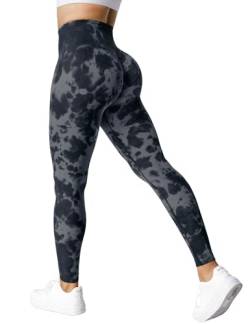 ZAAYO Sports Gym Leggings Booty Scrunch Butt Lift Tie Dye Leggings Grau S von ZAAYO