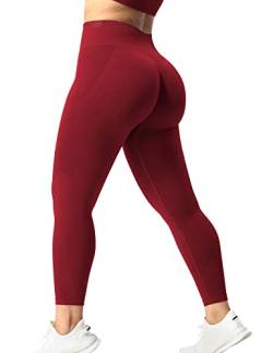 ZAAYO Sports Leggings F¨¹r Damen Scrunch Butt Gym Hohe Bund Push Up Booty Leggings Wein Rot, Medium von ZAAYO