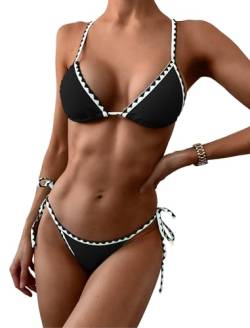 ZAFUL Damen-Bikini, Triangel-Bikini, Blumenmuster, zweiteiliger Badeanzug, 3-Schwarz 1, Medium von ZAFUL