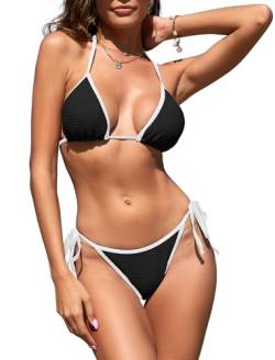 ZAFUL Damen-Bikini-Set mit Neckholder, hoher Schnitt, zweiteiliger Badeanzug, Spaghettiträger, Triangel-Top, Badebekleidung, Schwarz, XL von ZAFUL