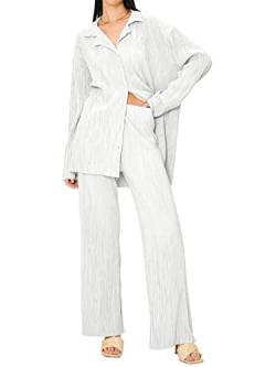 ZAFUL Damen Hosenanzug Elegant 2 Teiler Casual Button Down Shirt und Weite Hosen Zweiteiler Sommer Outfits Streetwear Weiß von ZAFUL